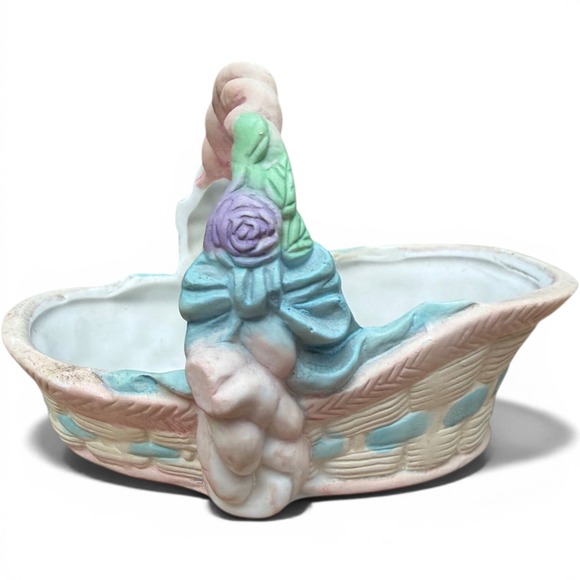 Unbranded Other - Basket Planter Ceramic Pastel Floral Rose Bow Cottagecore Decor Vintage Trinket